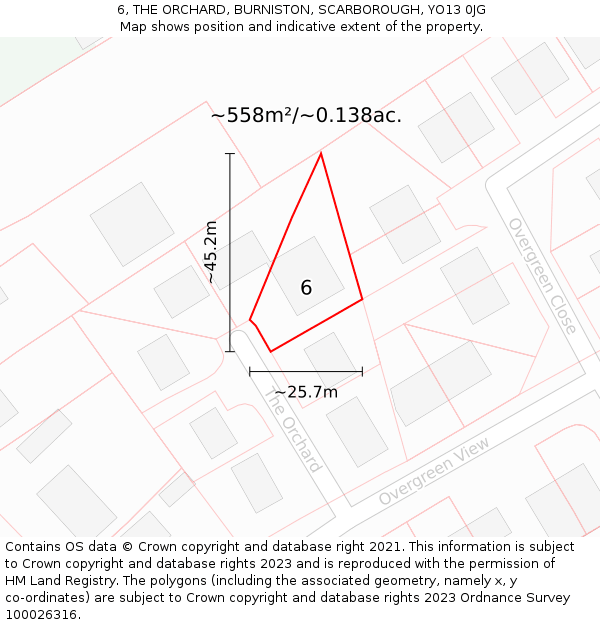 6, THE ORCHARD, BURNISTON, SCARBOROUGH, YO13 0JG: Plot and title map