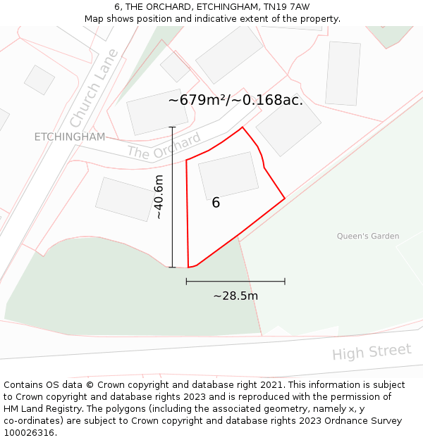 6, THE ORCHARD, ETCHINGHAM, TN19 7AW: Plot and title map