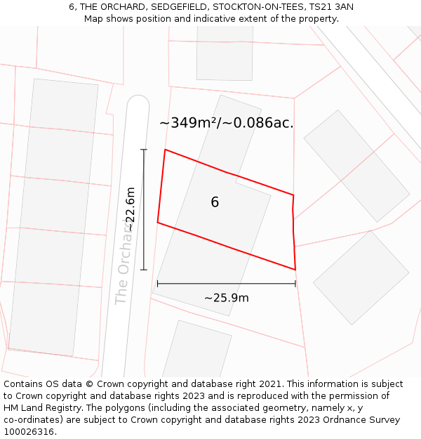 6, THE ORCHARD, SEDGEFIELD, STOCKTON-ON-TEES, TS21 3AN: Plot and title map