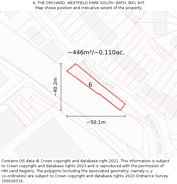 6, THE ORCHARD, WESTFIELD PARK SOUTH, BATH, BA1 3HT: Plot and title map