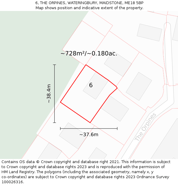 6, THE ORPINES, WATERINGBURY, MAIDSTONE, ME18 5BP: Plot and title map