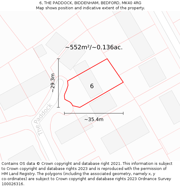 6, THE PADDOCK, BIDDENHAM, BEDFORD, MK40 4RG: Plot and title map