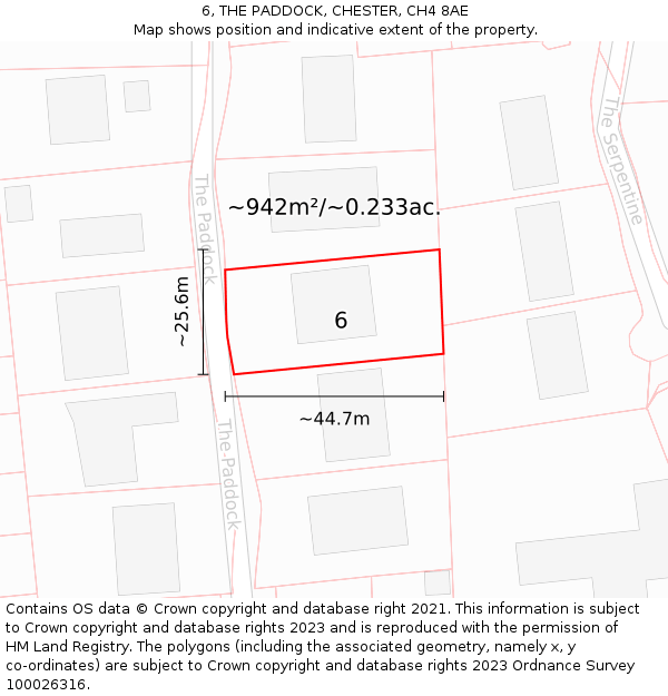 6, THE PADDOCK, CHESTER, CH4 8AE: Plot and title map