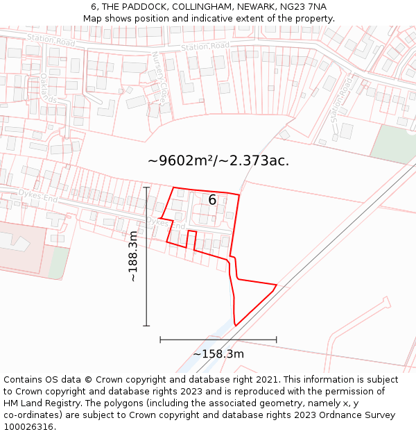 6, THE PADDOCK, COLLINGHAM, NEWARK, NG23 7NA: Plot and title map