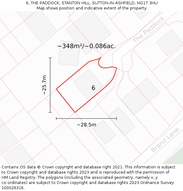 6, THE PADDOCK, STANTON HILL, SUTTON-IN-ASHFIELD, NG17 3HU: Plot and title map