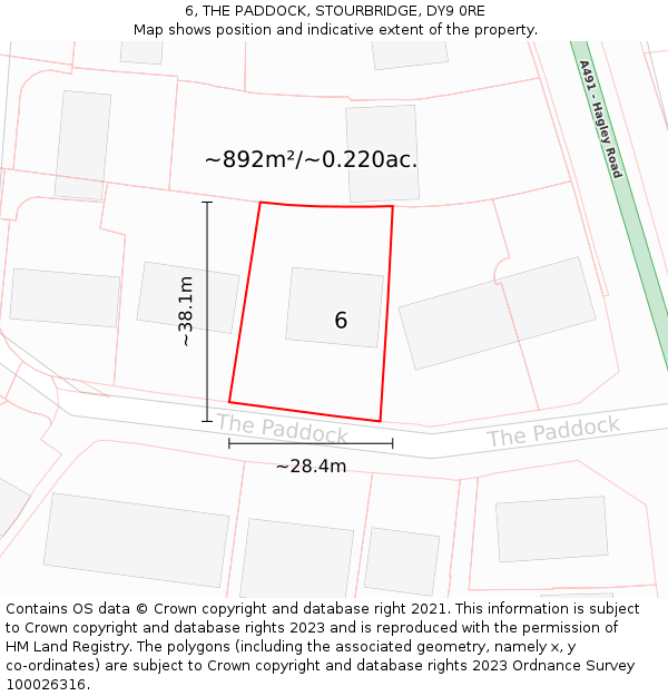 6, THE PADDOCK, STOURBRIDGE, DY9 0RE: Plot and title map