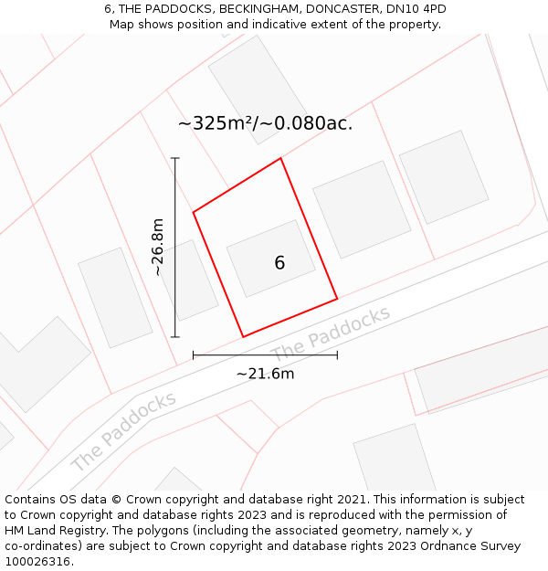 6, THE PADDOCKS, BECKINGHAM, DONCASTER, DN10 4PD: Plot and title map