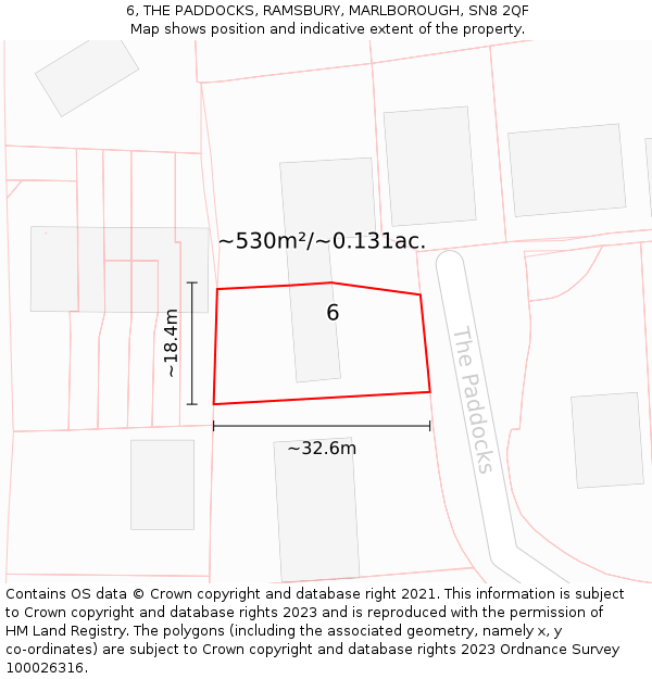 6, THE PADDOCKS, RAMSBURY, MARLBOROUGH, SN8 2QF: Plot and title map