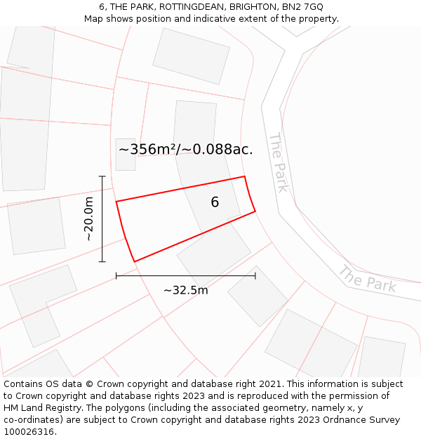 6, THE PARK, ROTTINGDEAN, BRIGHTON, BN2 7GQ: Plot and title map