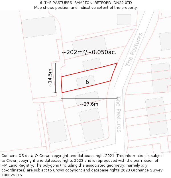 6, THE PASTURES, RAMPTON, RETFORD, DN22 0TD: Plot and title map