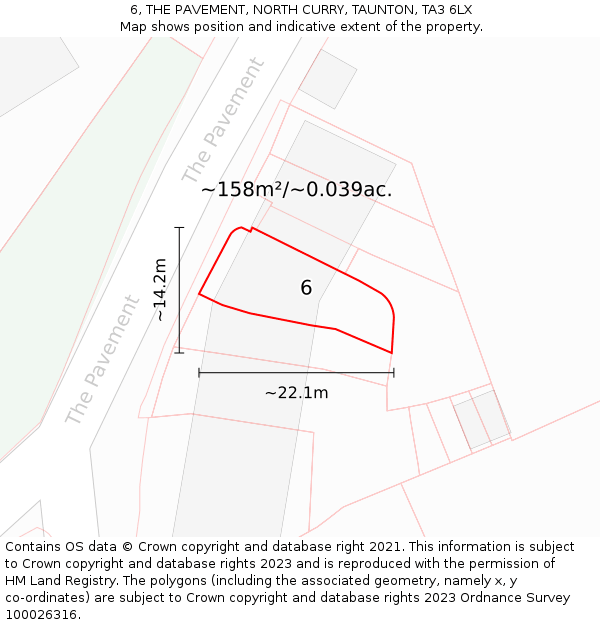 6, THE PAVEMENT, NORTH CURRY, TAUNTON, TA3 6LX: Plot and title map