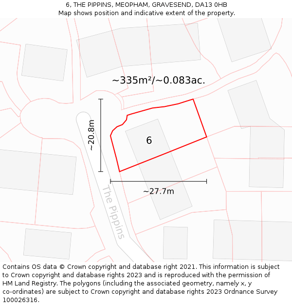 6, THE PIPPINS, MEOPHAM, GRAVESEND, DA13 0HB: Plot and title map