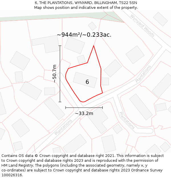 6, THE PLANTATIONS, WYNYARD, BILLINGHAM, TS22 5SN: Plot and title map