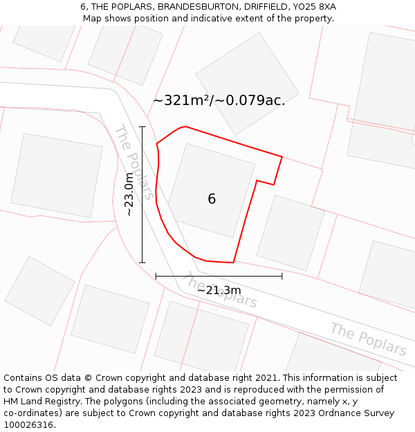 6, THE POPLARS, BRANDESBURTON, DRIFFIELD, YO25 8XA: Plot and title map