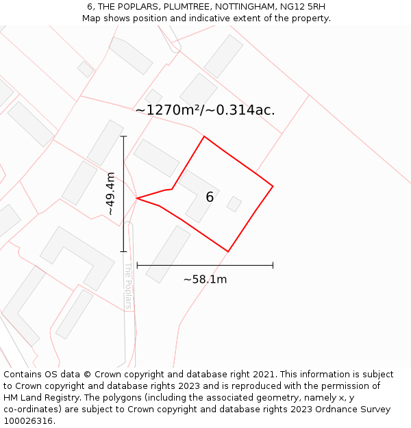 6, THE POPLARS, PLUMTREE, NOTTINGHAM, NG12 5RH: Plot and title map