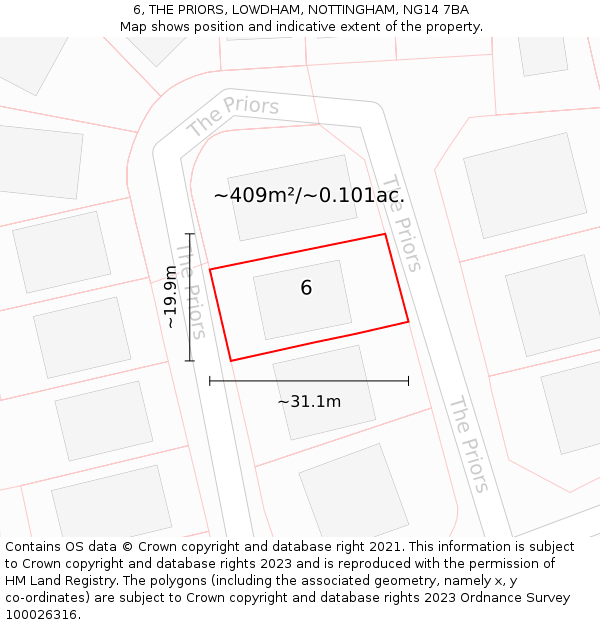 6, THE PRIORS, LOWDHAM, NOTTINGHAM, NG14 7BA: Plot and title map