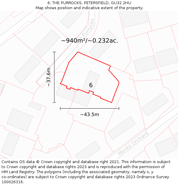 6, THE PURROCKS, PETERSFIELD, GU32 2HU: Plot and title map