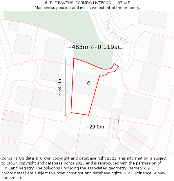 6, THE RAVENS, FORMBY, LIVERPOOL, L37 4LF: Plot and title map