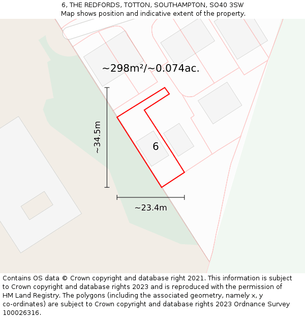 6, THE REDFORDS, TOTTON, SOUTHAMPTON, SO40 3SW: Plot and title map