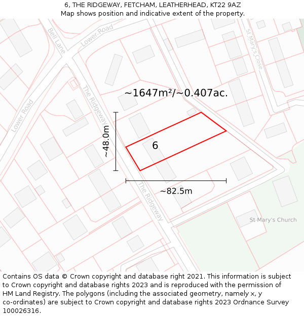 6, THE RIDGEWAY, FETCHAM, LEATHERHEAD, KT22 9AZ: Plot and title map