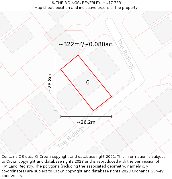 6, THE RIDINGS, BEVERLEY, HU17 7ER: Plot and title map