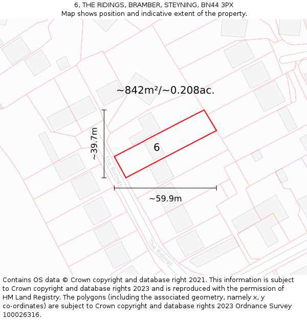 6, THE RIDINGS, BRAMBER, STEYNING, BN44 3PX: Plot and title map