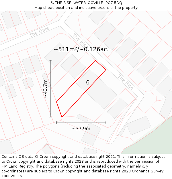 6, THE RISE, WATERLOOVILLE, PO7 5DQ: Plot and title map