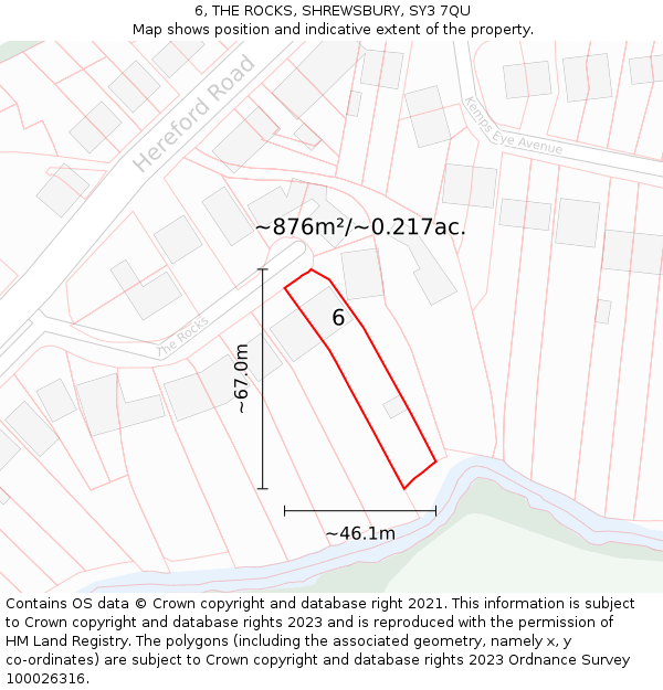 6, THE ROCKS, SHREWSBURY, SY3 7QU: Plot and title map