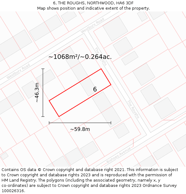 6, THE ROUGHS, NORTHWOOD, HA6 3DF: Plot and title map