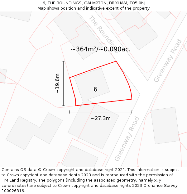 6, THE ROUNDINGS, GALMPTON, BRIXHAM, TQ5 0NJ: Plot and title map