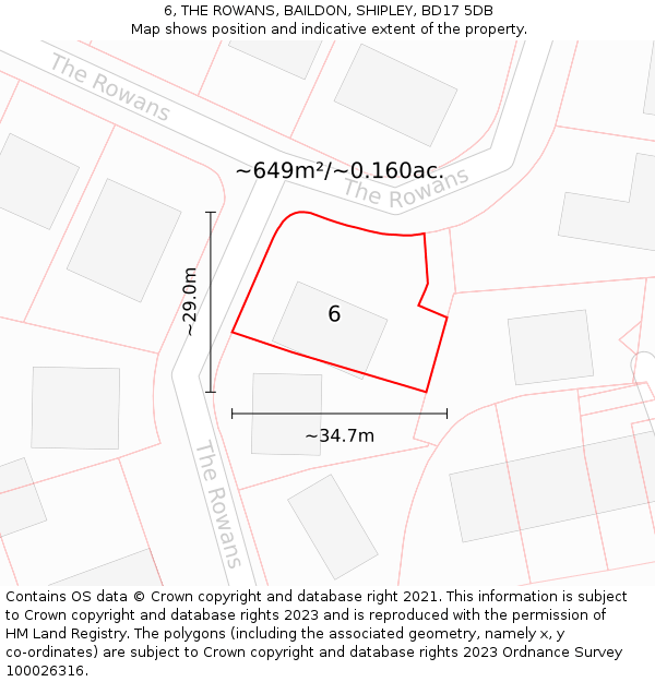 6, THE ROWANS, BAILDON, SHIPLEY, BD17 5DB: Plot and title map
