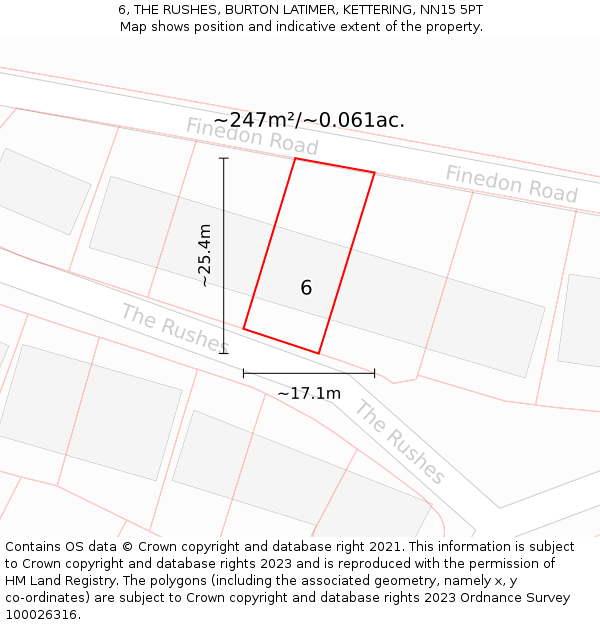 6, THE RUSHES, BURTON LATIMER, KETTERING, NN15 5PT: Plot and title map