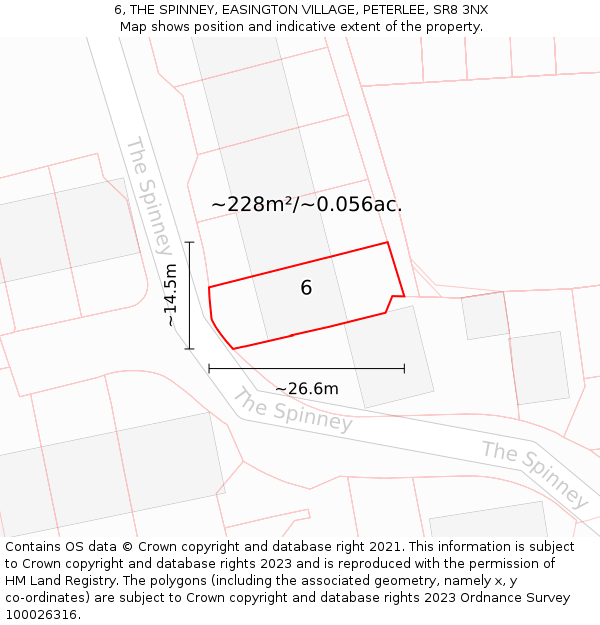 6, THE SPINNEY, EASINGTON VILLAGE, PETERLEE, SR8 3NX: Plot and title map