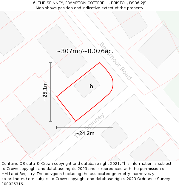 6, THE SPINNEY, FRAMPTON COTTERELL, BRISTOL, BS36 2JS: Plot and title map