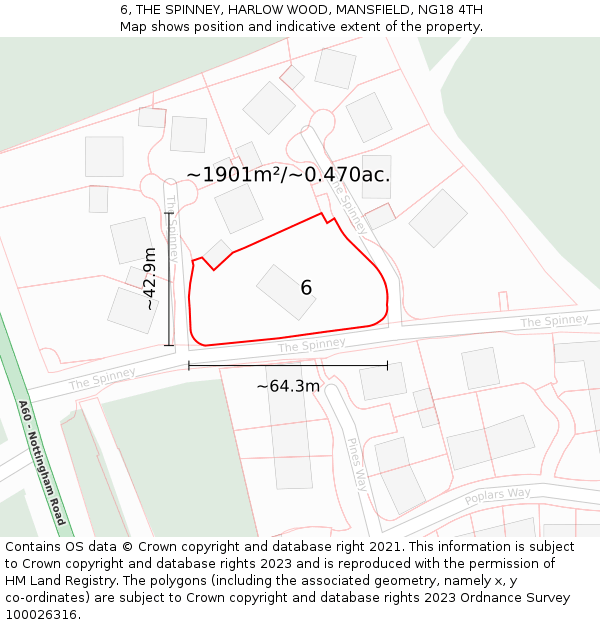 6, THE SPINNEY, HARLOW WOOD, MANSFIELD, NG18 4TH: Plot and title map