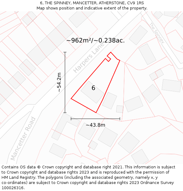 6, THE SPINNEY, MANCETTER, ATHERSTONE, CV9 1RS: Plot and title map