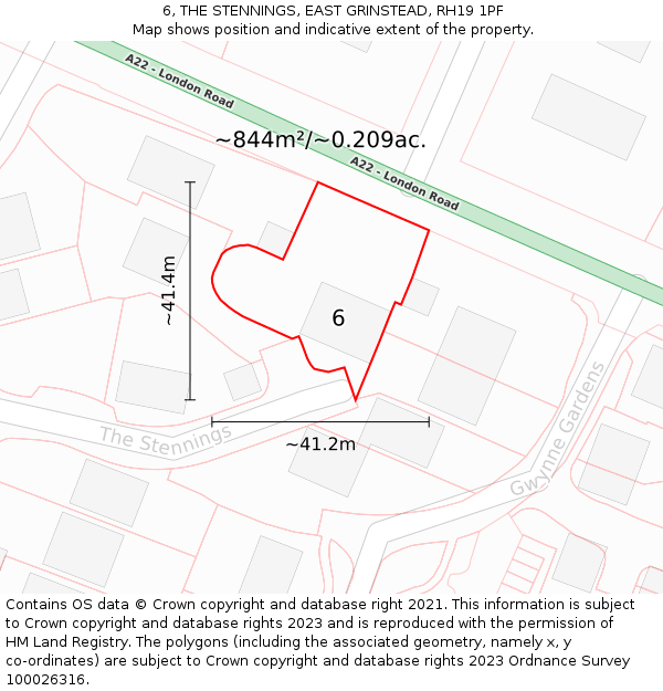 6, THE STENNINGS, EAST GRINSTEAD, RH19 1PF: Plot and title map