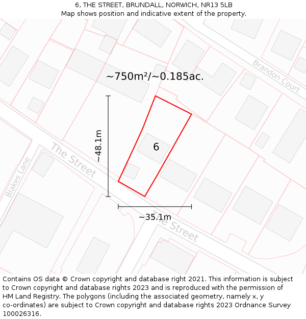 6, THE STREET, BRUNDALL, NORWICH, NR13 5LB: Plot and title map