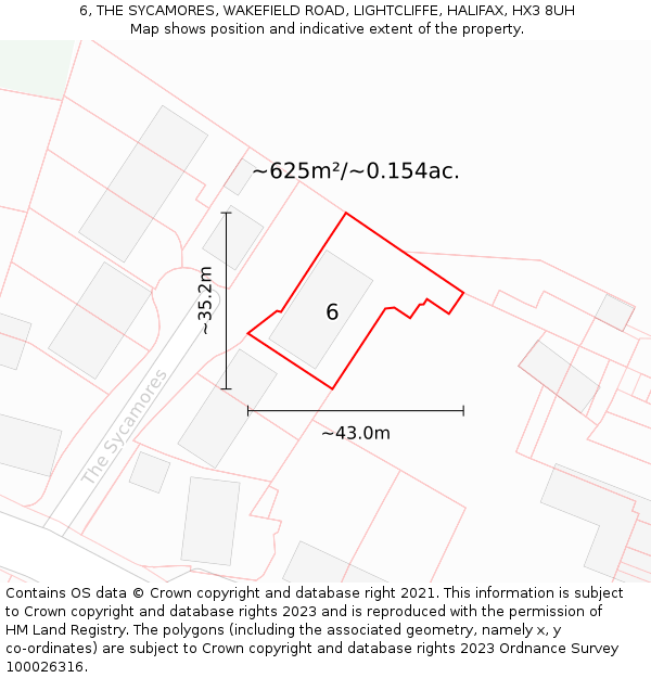 6, THE SYCAMORES, WAKEFIELD ROAD, LIGHTCLIFFE, HALIFAX, HX3 8UH: Plot and title map