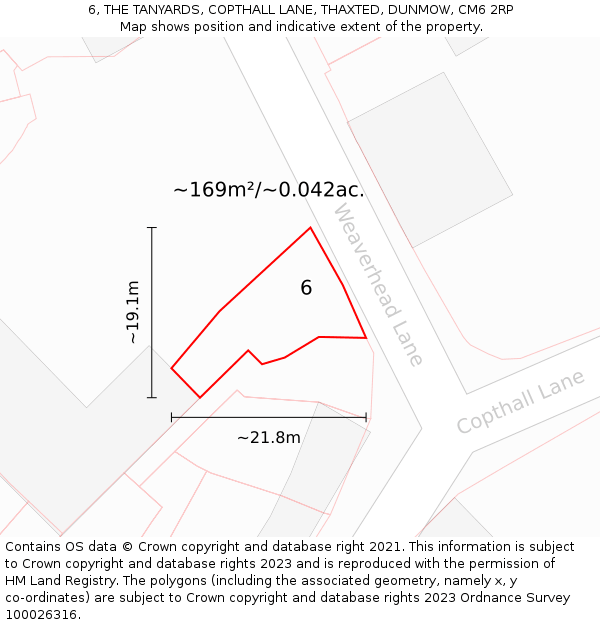 6, THE TANYARDS, COPTHALL LANE, THAXTED, DUNMOW, CM6 2RP: Plot and title map