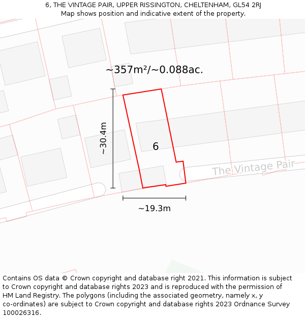 6, THE VINTAGE PAIR, UPPER RISSINGTON, CHELTENHAM, GL54 2RJ: Plot and title map