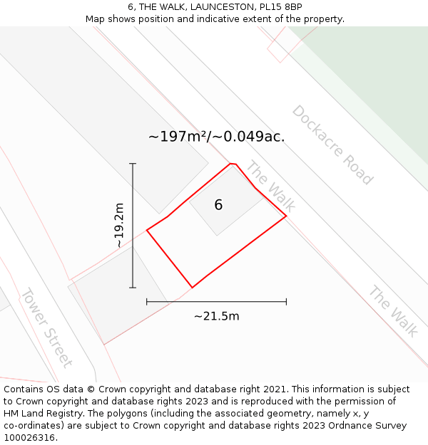 6, THE WALK, LAUNCESTON, PL15 8BP: Plot and title map