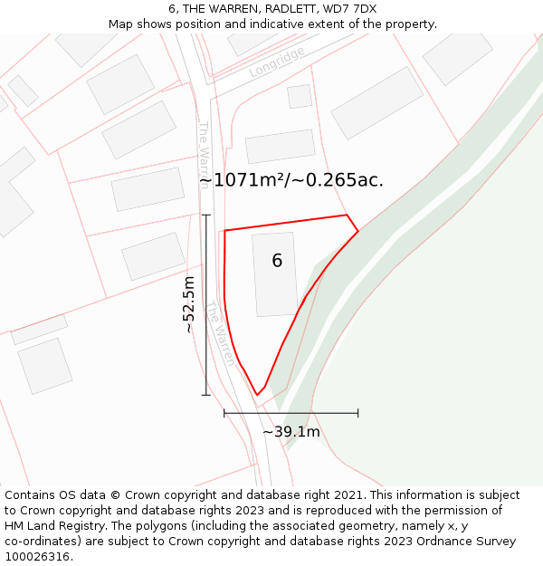 6, THE WARREN, RADLETT, WD7 7DX: Plot and title map