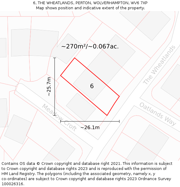 6, THE WHEATLANDS, PERTON, WOLVERHAMPTON, WV6 7XP: Plot and title map