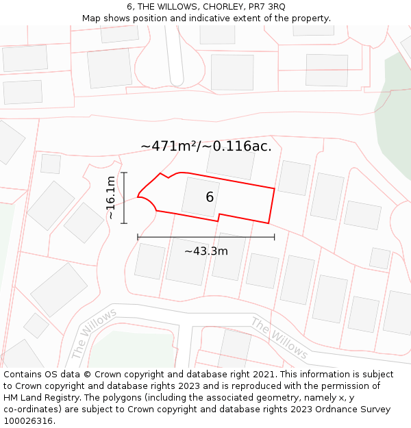 6, THE WILLOWS, CHORLEY, PR7 3RQ: Plot and title map