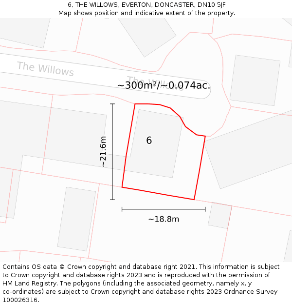 6, THE WILLOWS, EVERTON, DONCASTER, DN10 5JF: Plot and title map