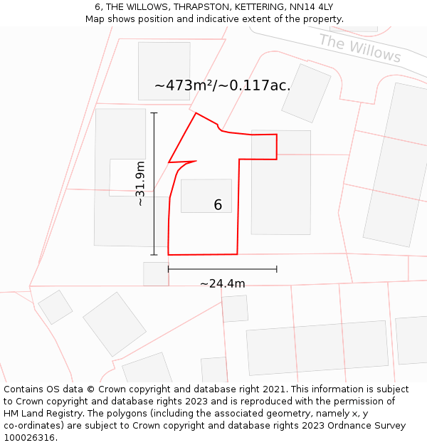 6, THE WILLOWS, THRAPSTON, KETTERING, NN14 4LY: Plot and title map