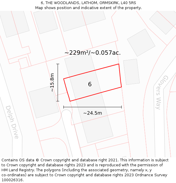 6, THE WOODLANDS, LATHOM, ORMSKIRK, L40 5RS: Plot and title map