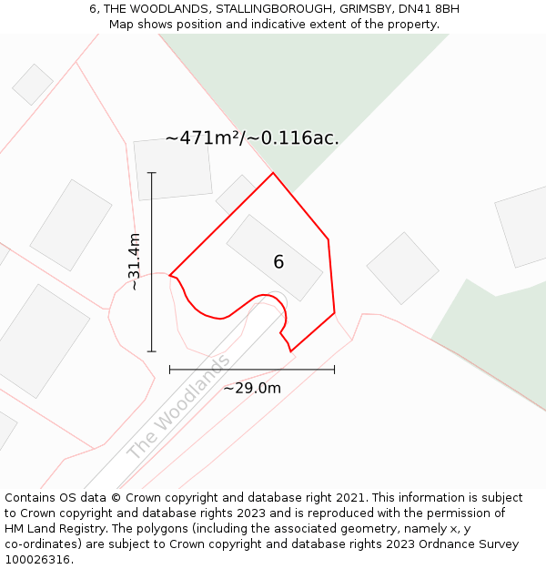 6, THE WOODLANDS, STALLINGBOROUGH, GRIMSBY, DN41 8BH: Plot and title map