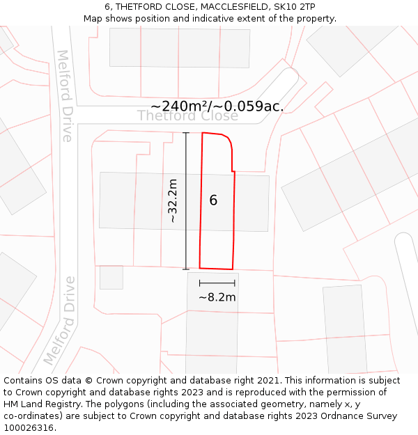 6, THETFORD CLOSE, MACCLESFIELD, SK10 2TP: Plot and title map